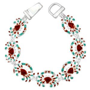 Teal & red crab metal bracelet